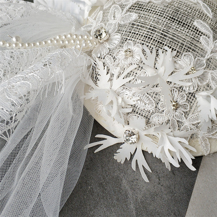 Handmade fresh water pearls embroidery Hair hat-Luxury hair tiara hat -Events hair hoop-Beautiful handmade lace head yarn