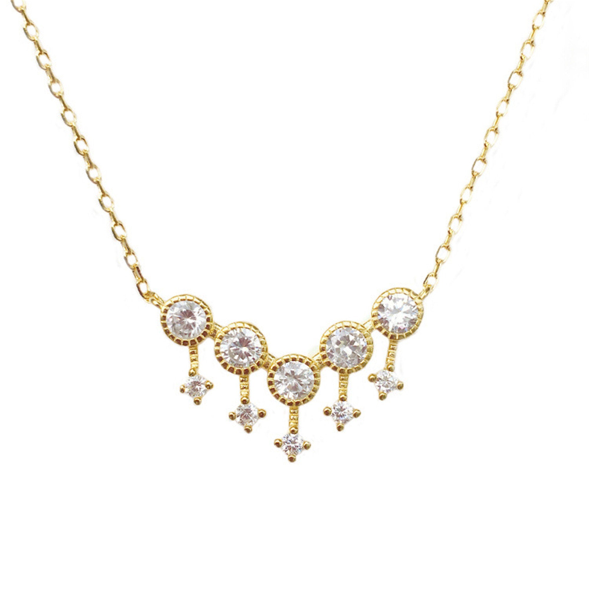 Luxury Cubic Zirconia Silver Necklace, Solitaire Diamond Necklace, Simple CZ Necklace, Wedding necklace Bridesmaid gift