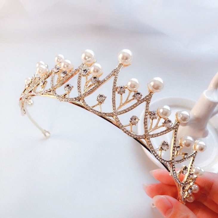 Wedding fresh water pearls Tiara- Crystals Princess Prom Tiara, Bridal Crown for Bride, Wedding Hair Jewelry-Birthday queen crown