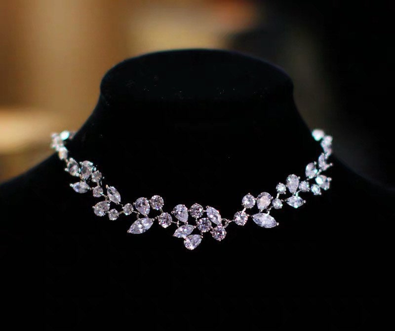 Luxury designer handmade Wedding CZ choker, Solitaire Diamond Necklace, shining necklace, Bridal gift