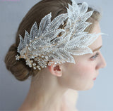 Charming Lace Leaf Pearls Bridal Hairband and Earrings set