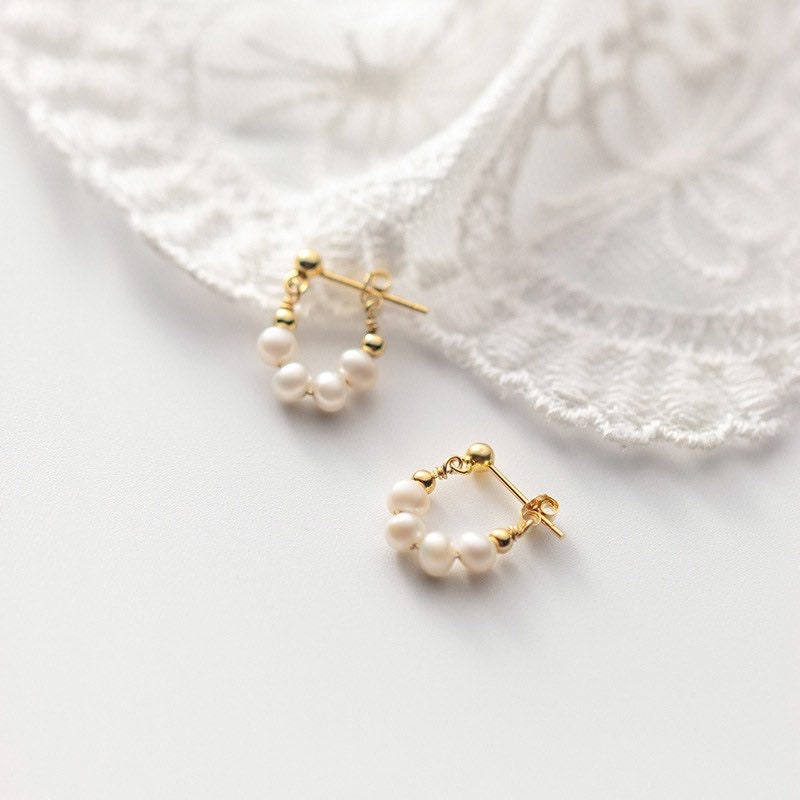 Freshwater Pearls Drop with 14 K gold chain in Earrings-Wedding Earrings-Bridesmaid favor-Birthday Gifts-women’s gift