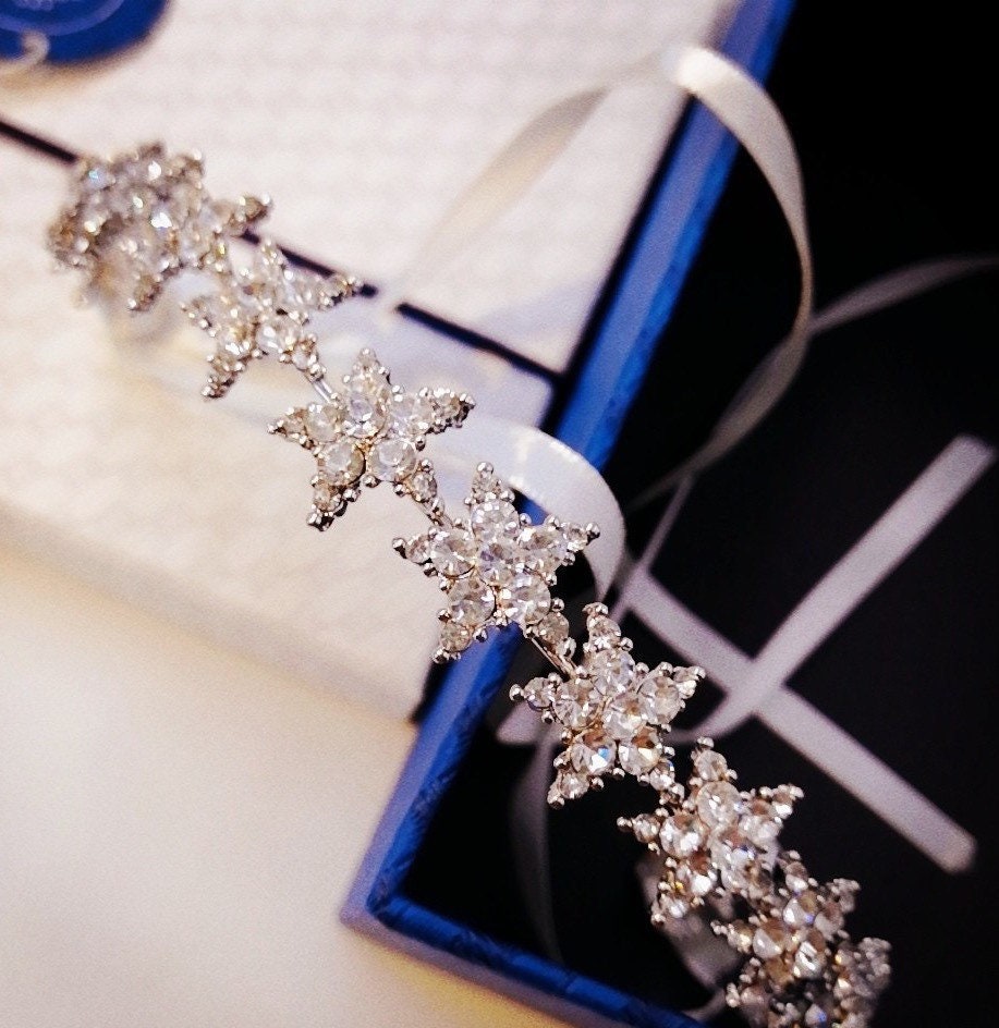 Crystal Star Hairbands Ribbon Bridal Headband Rhinestone Tiaras Crown