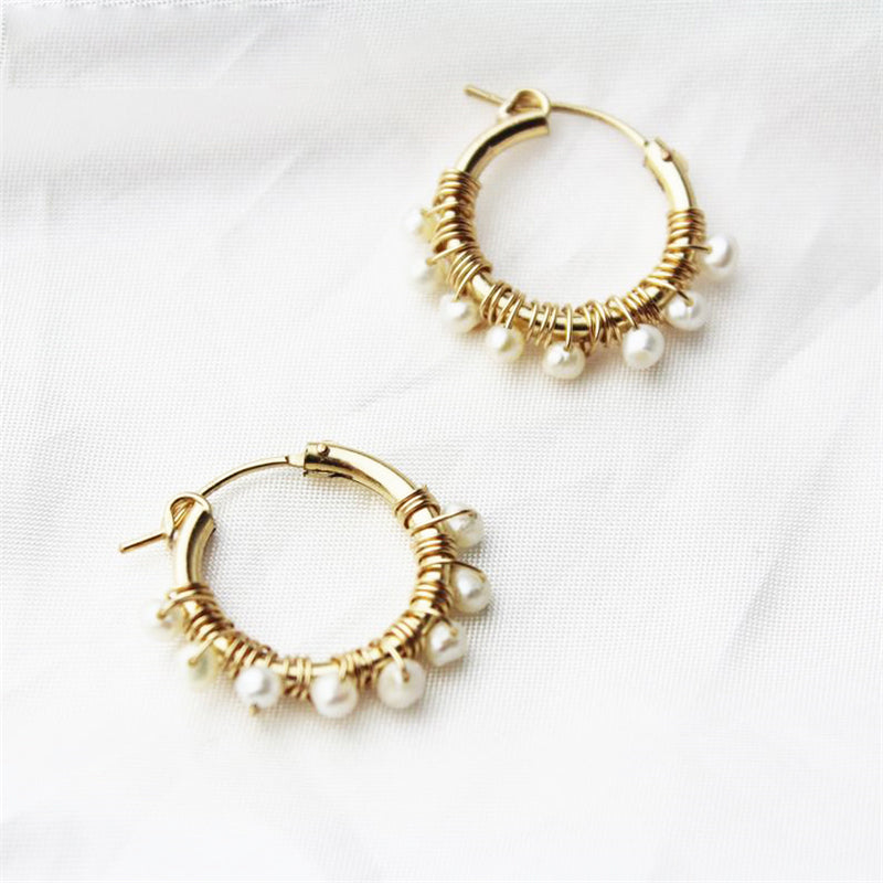 30MM Gold Filled Fresh water Pearls  Handmade Gold Hoop Earrings Minimalism Oorbellen Pendientes Earrings