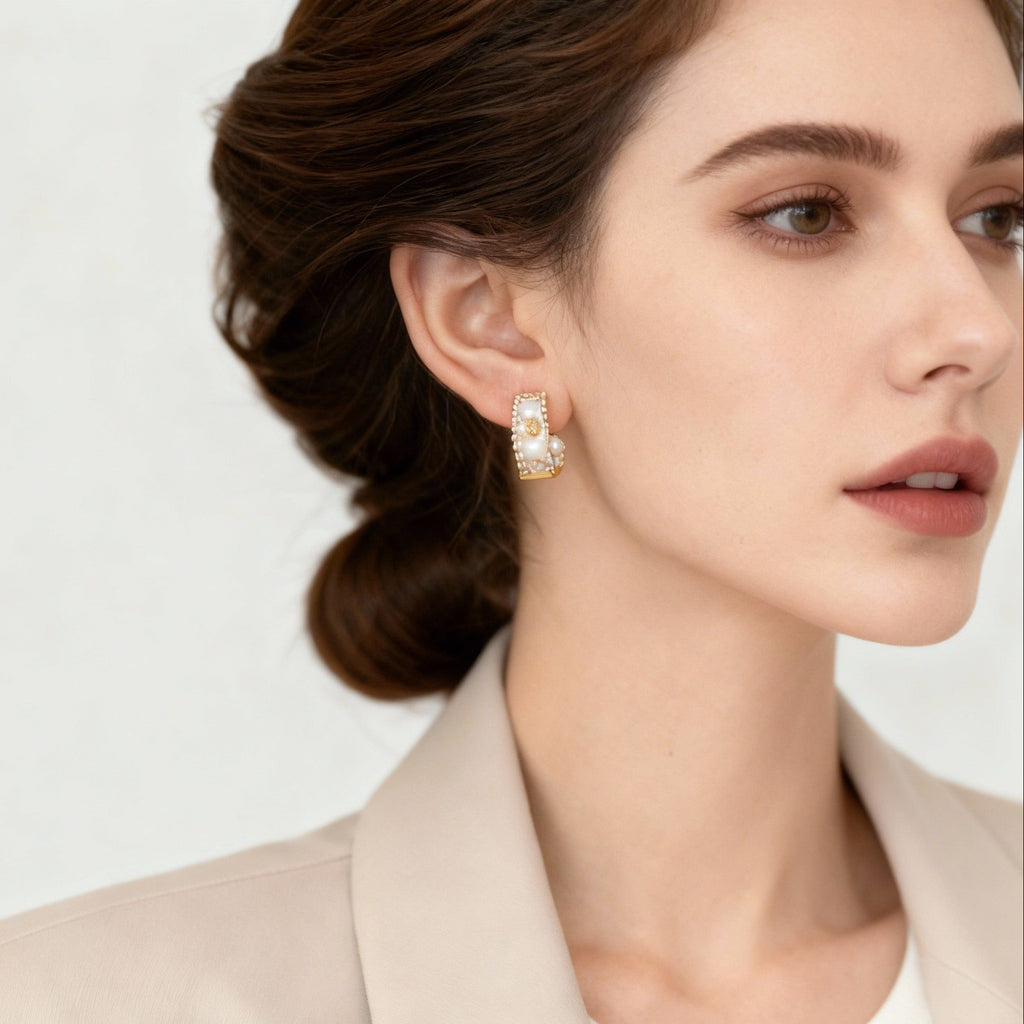 White Enamel Blossom Hoops
