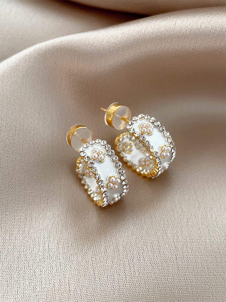White Enamel Blossom Hoops
