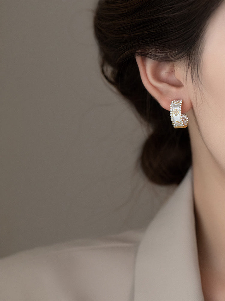 White Enamel Blossom Hoops