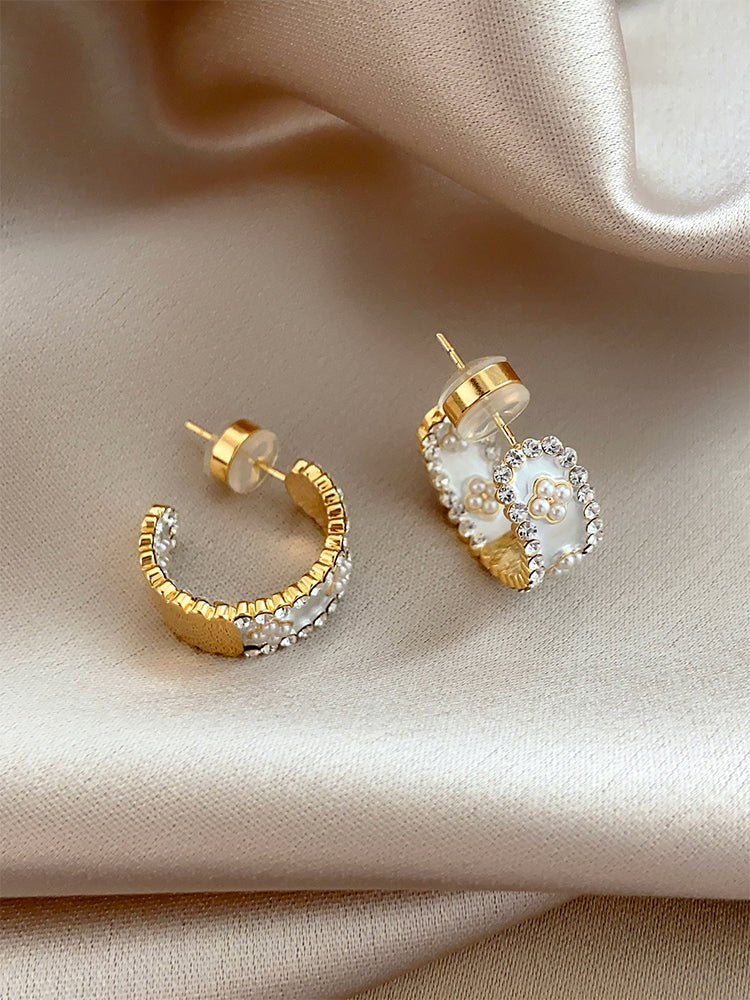 White Enamel Blossom Hoops