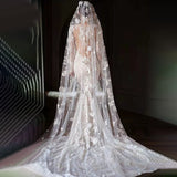 Handmade pearls lace veil