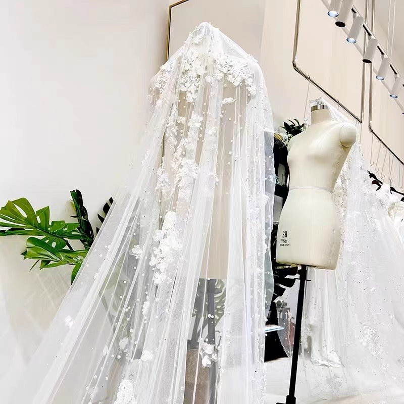 Handmade pearls lace veil