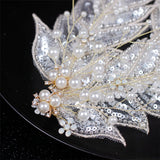 Handmade Charming Lace Leaf Pearls Bridal Hairband and Earrings set