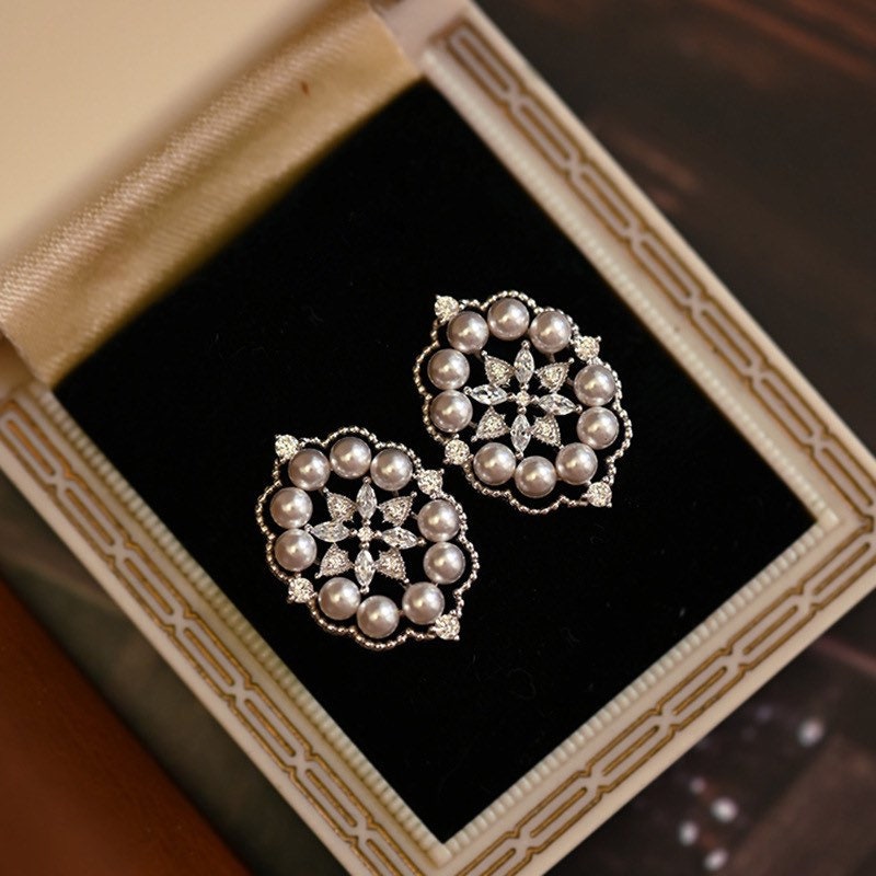 Fresh Water Pearl designer vintage Lace Pearl earrings