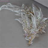 Charming Lace Leaf Pearls Bridal Hairband and Earrings set