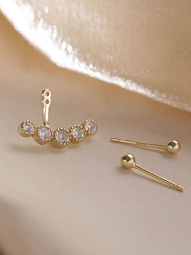 Handmade earrings 14 k gold ear stud crawler earrings