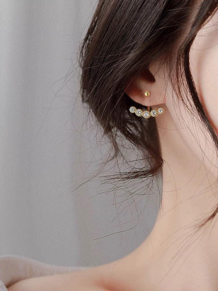 Handmade earrings 14 k gold ear stud crawler earrings