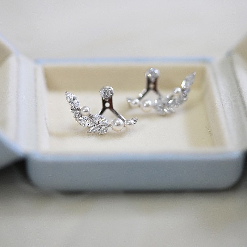 Multiple wearing Pearls angels Wing Earrings 925 silver Ear Climber