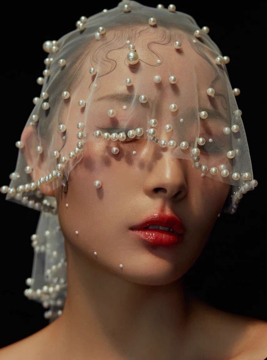 Handmade pearls wedding veil-Bridal modern veil-Simple Veil-Single layer Veil-Event veil