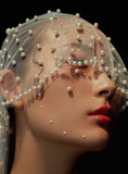 Handmade pearls wedding veil-Bridal modern veil-Simple Veil-Single layer Veil-Event veil
