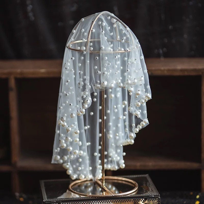 Handmade pearls lace wedding veil-Beautiful handmade lace head yarn-Bridal veil
