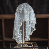 Handmade pearls wedding veil-Bridal modern veil-Simple Veil-Single layer Veil-Event veil