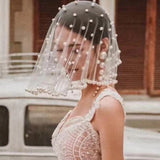 Handmade pearls wedding veil-Bridal modern veil-Simple Veil-Single layer Veil-Event veil