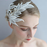 Charming Lace Leaf Pearls Bridal Hairband and Earrings set