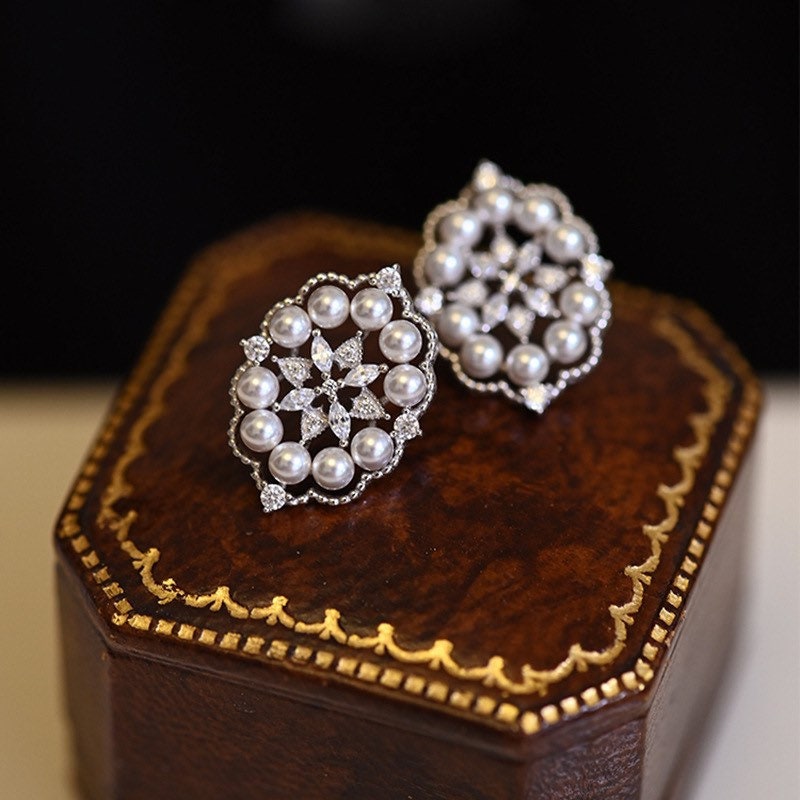 Fresh Water Pearl designer vintage Lace Pearl earrings