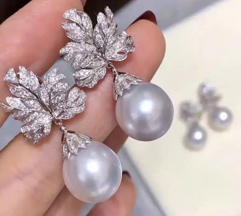 Handmade jewelry Luxury Fresh water Pearl Earrings -Cubic Zircon Wedding Earrings-Engagement Party Earrings-925 silver ear studs