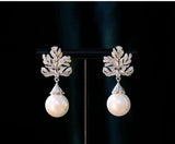Handmade jewelry Luxury Fresh water Pearl Earrings -Cubic Zircon Wedding Earrings-Engagement Party Earrings-925 silver ear studs