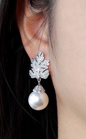 Handmade jewelry Luxury Fresh water Pearl Earrings -Cubic Zircon Wedding Earrings-Engagement Party Earrings-925 silver ear studs
