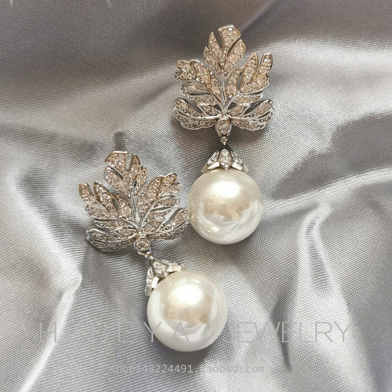 Handmade jewelry Luxury Fresh water Pearl Earrings -Cubic Zircon Wedding Earrings-Engagement Party Earrings-925 silver ear studs
