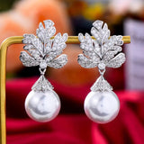 Handmade jewelry Luxury Fresh water Pearl Earrings -Cubic Zircon Wedding Earrings-Engagement Party Earrings-925 silver ear studs
