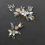 Crystal Hair Comb Pin Vintage Gold Hairpin Flower Leaf Headpiece Headdress Bride Wedding Jewelry Bridal Accessories